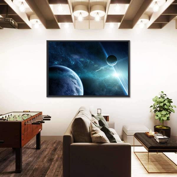 View Of Distant Planet In Space Panoramic Canvas Wall Art-1 Piece-36" x 12"-Tiaracle