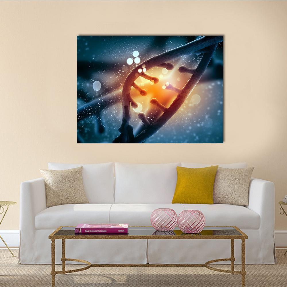 View Of DNA Molecule Canvas Wall Art-1 Piece-Gallery Wrap-48" x 32"-Tiaracle