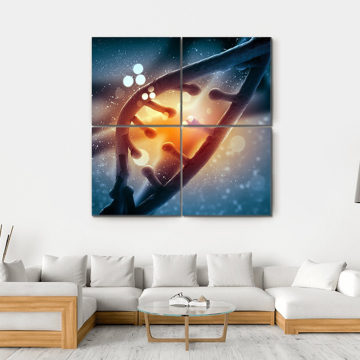 View Of DNA Molecule Canvas Wall Art-4 Square-Gallery Wrap-17" x 17"-Tiaracle