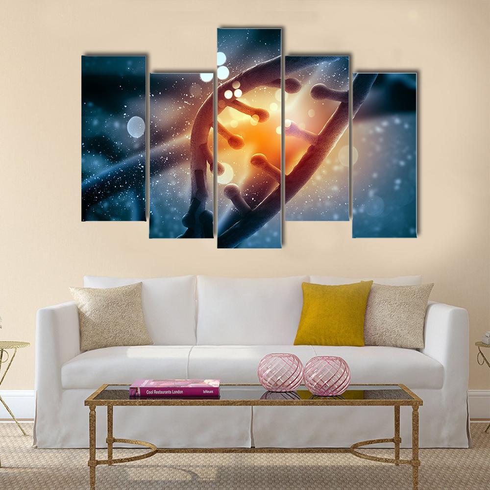 View Of DNA Molecule Canvas Wall Art-5 Pop-Gallery Wrap-47" x 32"-Tiaracle