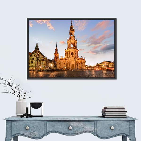 View Of Dresden On Sunset Canvas Wall Art-1 Piece-Floating Frame-24" x 16"-Tiaracle
