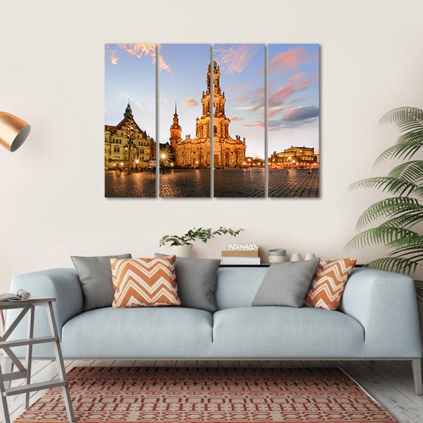View Of Dresden On Sunset Canvas Wall Art-4 Horizontal-Gallery Wrap-34" x 24"-Tiaracle