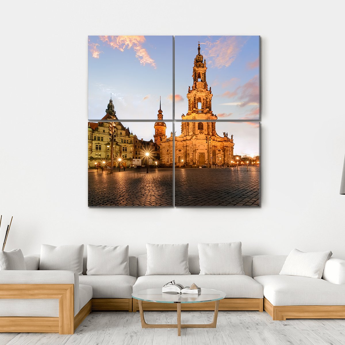 View Of Dresden On Sunset Canvas Wall Art-4 Square-Gallery Wrap-17" x 17"-Tiaracle