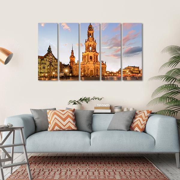 View Of Dresden On Sunset Canvas Wall Art-5 Horizontal-Gallery Wrap-22" x 12"-Tiaracle