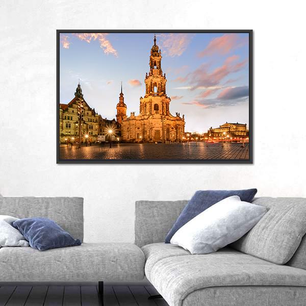 View Of Dresden On Sunset Canvas Wall Art-3 Horizontal-Gallery Wrap-25" x 16"-Tiaracle