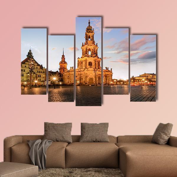 View Of Dresden On Sunset Canvas Wall Art-5 Pop-Gallery Wrap-47" x 32"-Tiaracle