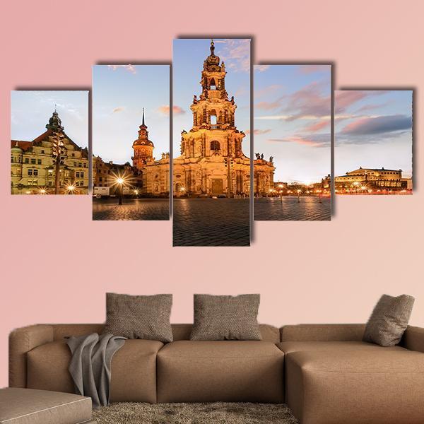 View Of Dresden On Sunset Canvas Wall Art-5 Star-Gallery Wrap-62" x 32"-Tiaracle