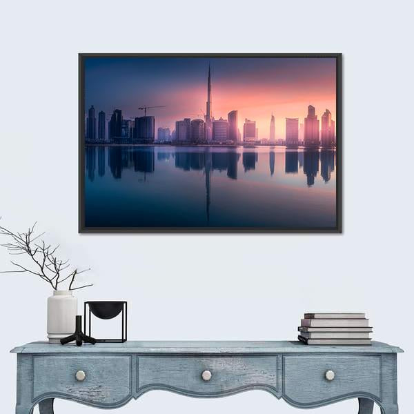 View Of Dubai Business Bay Canvas Wall Art-1 Piece-Floating Frame-24" x 16"-Tiaracle