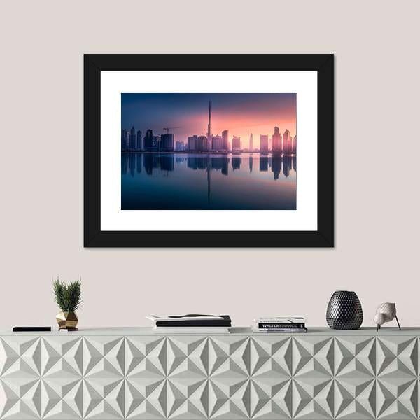 View Of Dubai Business Bay Canvas Wall Art-1 Piece-Framed Print-20" x 16"-Tiaracle