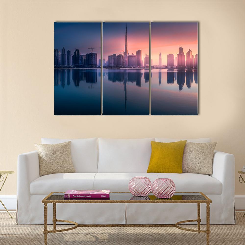 View Of Dubai Business Bay Canvas Wall Art-3 Horizontal-Gallery Wrap-37" x 24"-Tiaracle