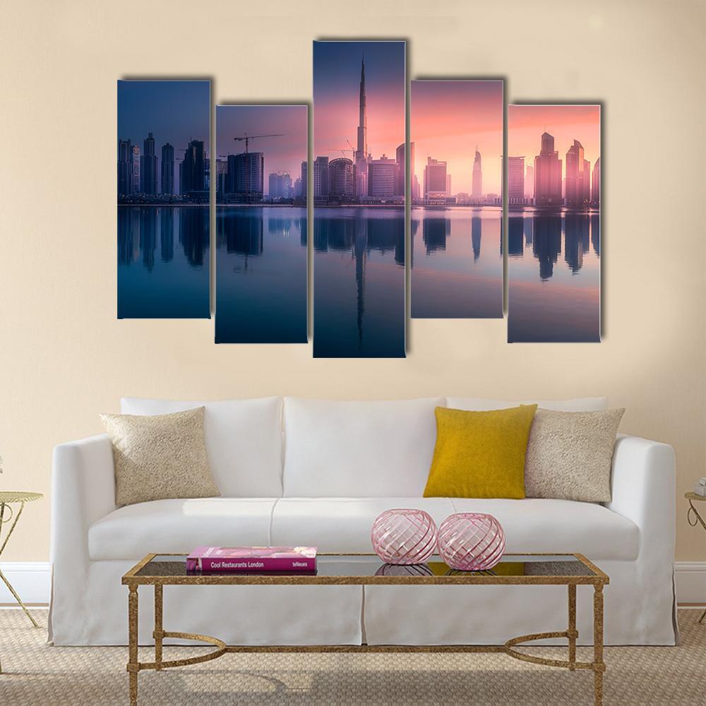 View Of Dubai Business Bay Canvas Wall Art-5 Pop-Gallery Wrap-47" x 32"-Tiaracle