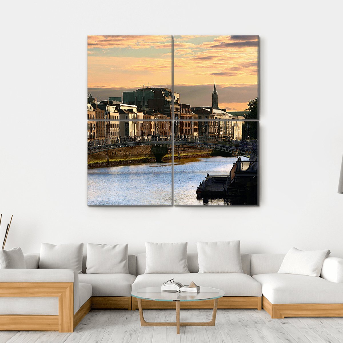 View Of Dublin And River Liffey At Sunset Canvas Wall Art-4 Square-Gallery Wrap-17" x 17"-Tiaracle