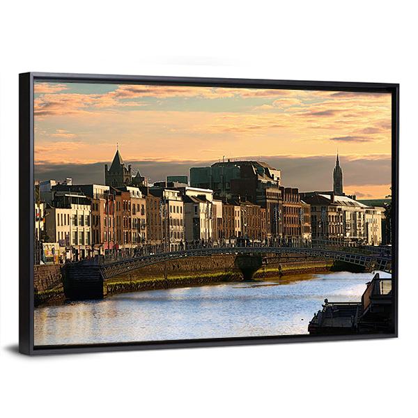View Of Dublin And River Liffey At Sunset Canvas Wall Art-3 Horizontal-Gallery Wrap-25" x 16"-Tiaracle