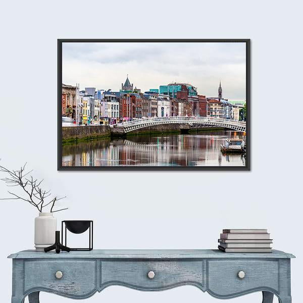 View Of Dublin With The Ha'penny Bridge Canvas Wall Art-1 Piece-Floating Frame-24" x 16"-Tiaracle