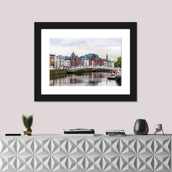 View Of Dublin With The Ha'penny Bridge Canvas Wall Art-1 Piece-Framed Print-20" x 16"-Tiaracle
