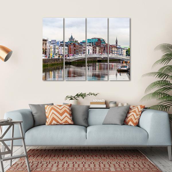 View Of Dublin With The Ha'penny Bridge Canvas Wall Art-4 Horizontal-Gallery Wrap-34" x 24"-Tiaracle