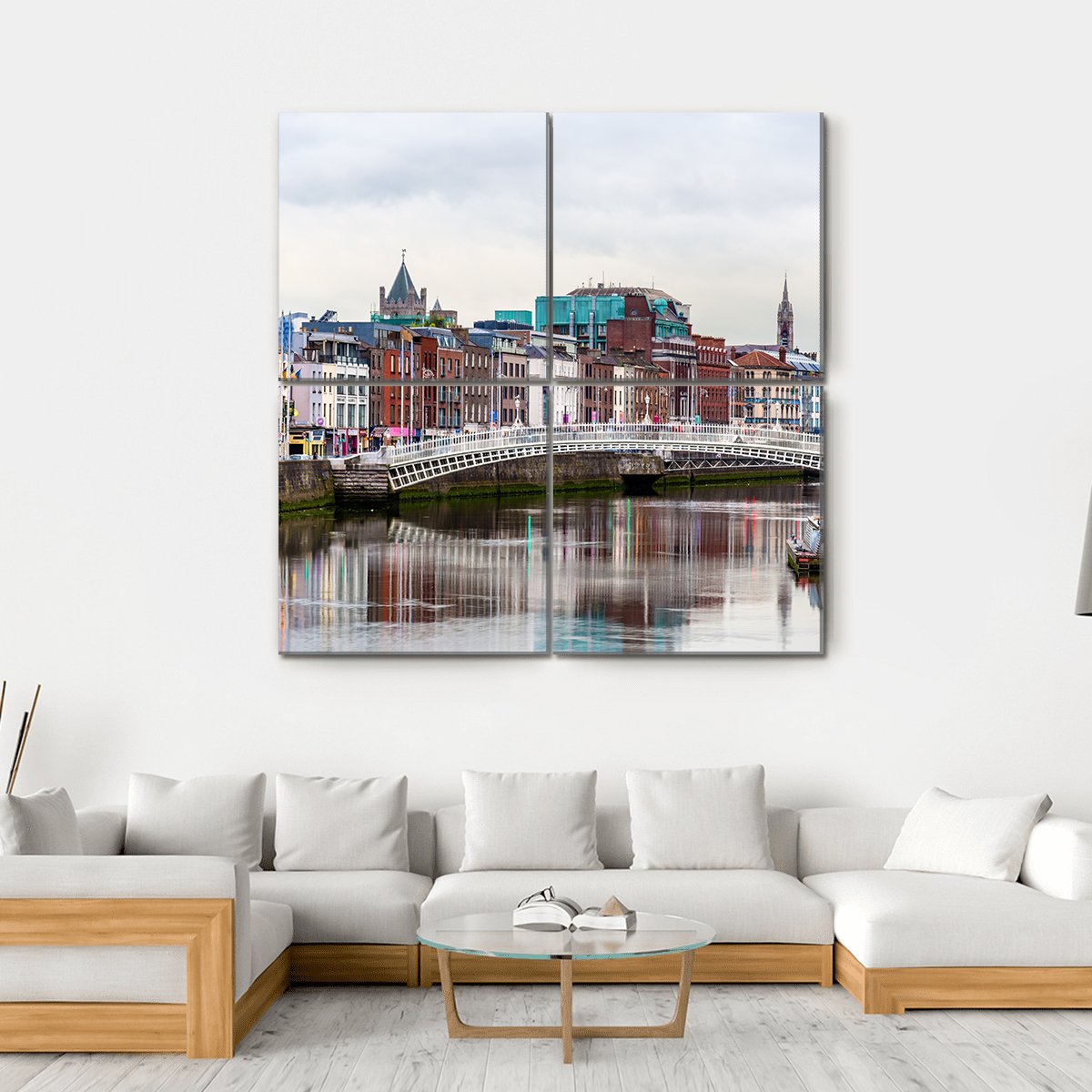View Of Dublin With The Ha'penny Bridge Canvas Wall Art-4 Square-Gallery Wrap-17" x 17"-Tiaracle