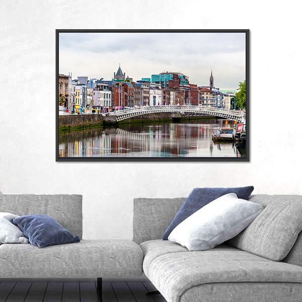 View Of Dublin With The Ha'penny Bridge Canvas Wall Art-3 Horizontal-Gallery Wrap-25" x 16"-Tiaracle