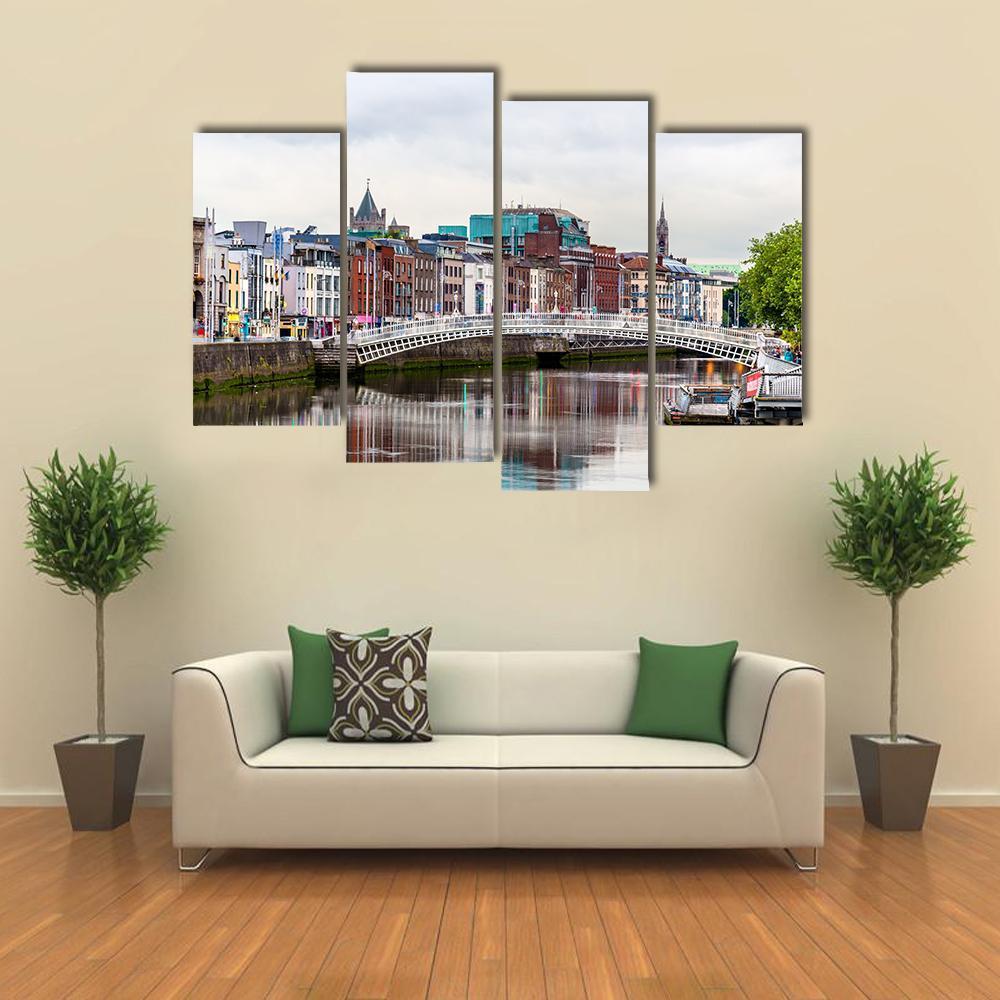 View Of Dublin With The Ha'penny Bridge Canvas Wall Art-4 Pop-Gallery Wrap-50" x 32"-Tiaracle