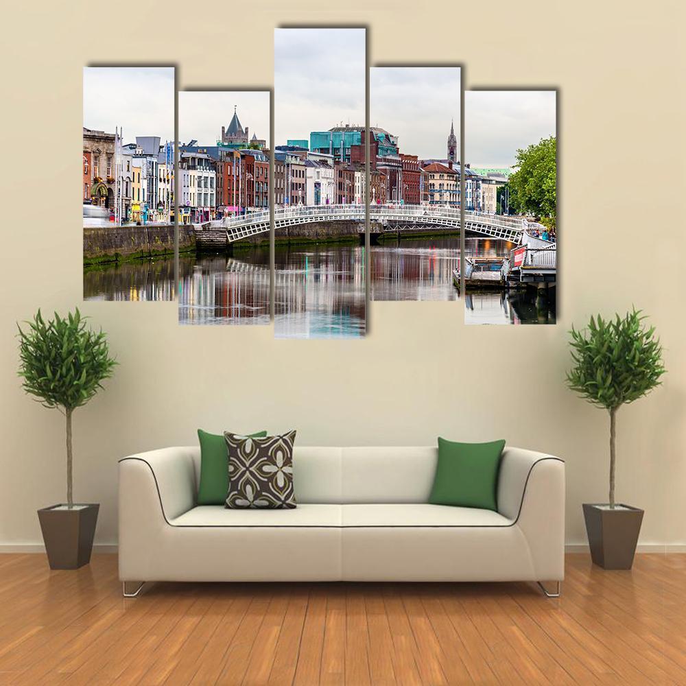 View Of Dublin With The Ha'penny Bridge Canvas Wall Art-5 Pop-Gallery Wrap-47" x 32"-Tiaracle
