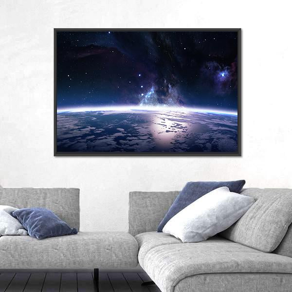View Of Earth From Space Canvas Wall Art-3 Horizontal-Gallery Wrap-25" x 16"-Tiaracle
