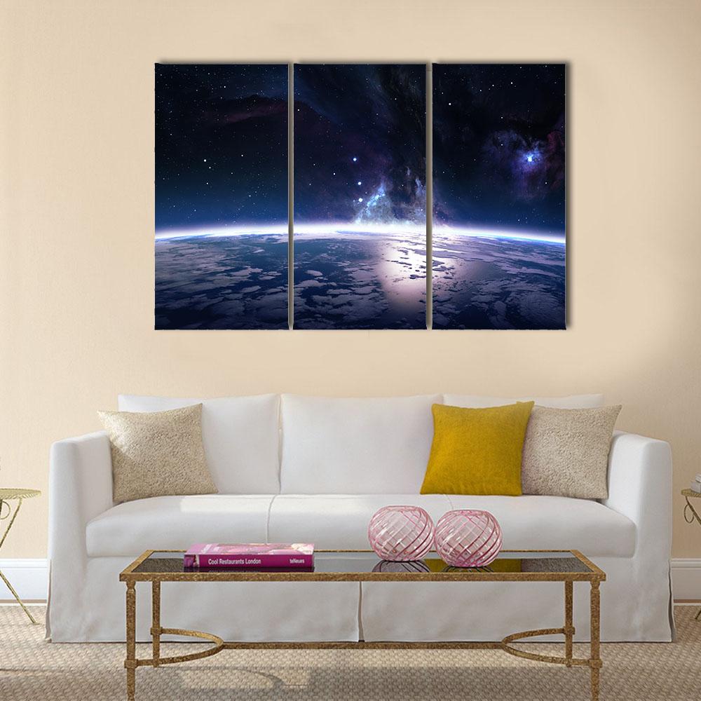 View Of Earth From Space Canvas Wall Art-3 Horizontal-Gallery Wrap-25" x 16"-Tiaracle