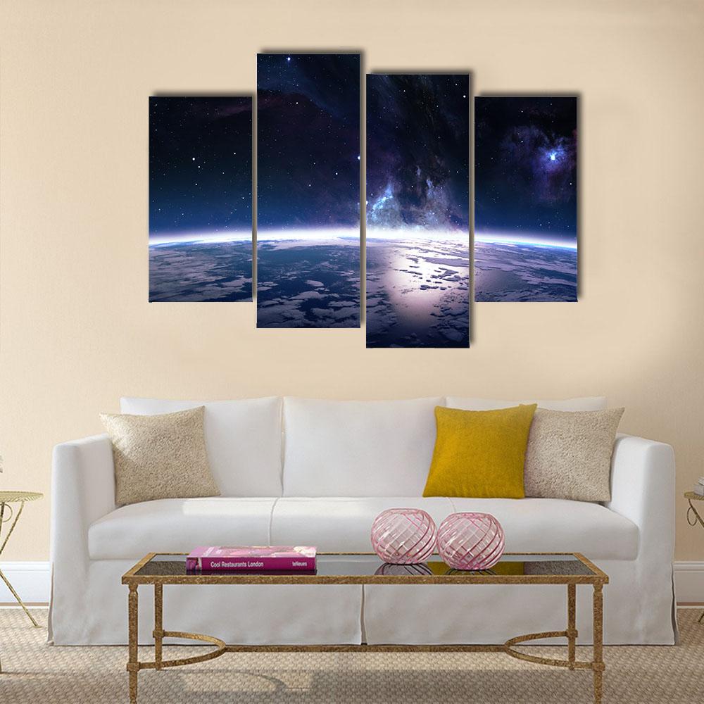 View Of Earth From Space Canvas Wall Art-4 Pop-Gallery Wrap-34" x 20"-Tiaracle