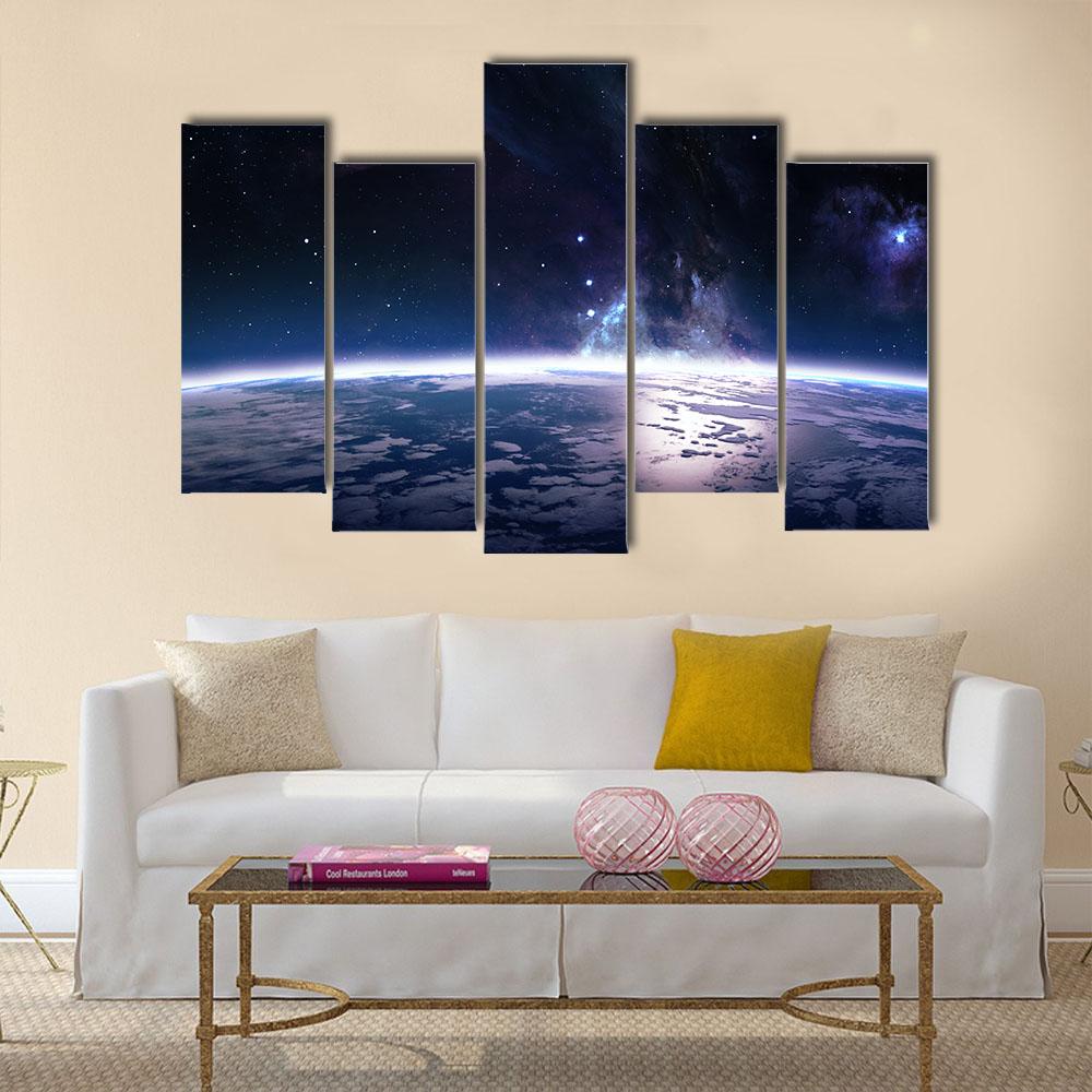 View Of Earth From Space Canvas Wall Art-5 Pop-Gallery Wrap-32" x 21"-Tiaracle