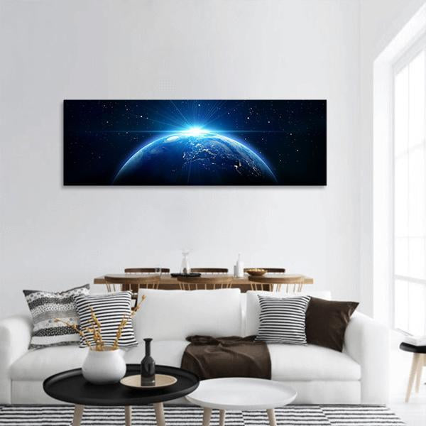Sunrise On Earth From Space Panoramic Canvas Wall Art-1 Piece-36" x 12"-Tiaracle