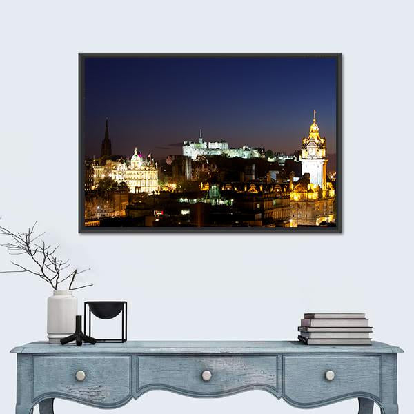 View Of Edinburgh Castle From Calton Hill At Night Canvas Wall Art-1 Piece-Floating Frame-24" x 16"-Tiaracle