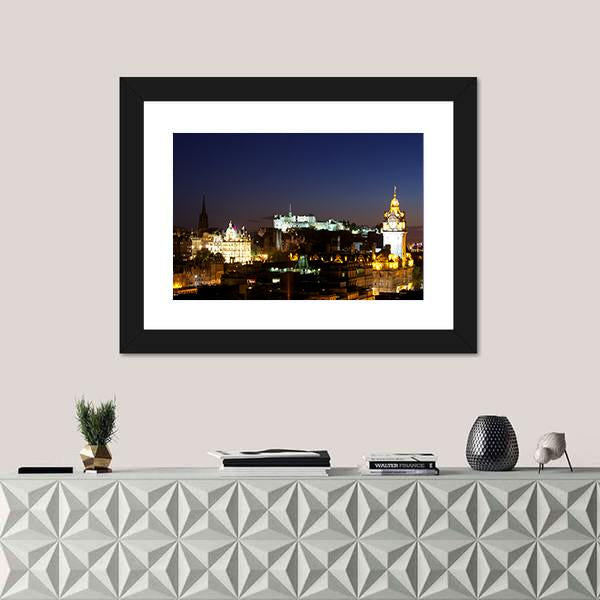 View Of Edinburgh Castle From Calton Hill At Night Canvas Wall Art-1 Piece-Framed Print-20" x 16"-Tiaracle