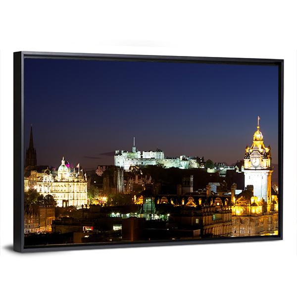 View Of Edinburgh Castle From Calton Hill At Night Canvas Wall Art-3 Horizontal-Gallery Wrap-25" x 16"-Tiaracle
