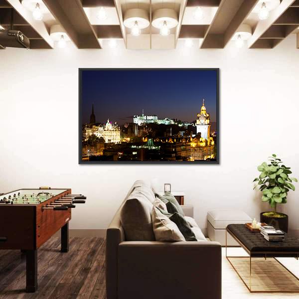 View Of Edinburgh Castle From Calton Hill At Night Canvas Wall Art-3 Horizontal-Gallery Wrap-25" x 16"-Tiaracle
