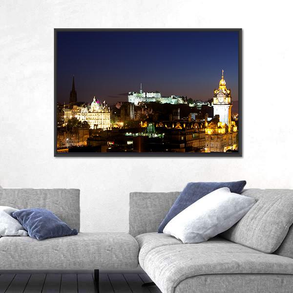 View Of Edinburgh Castle From Calton Hill At Night Canvas Wall Art-3 Horizontal-Gallery Wrap-25" x 16"-Tiaracle