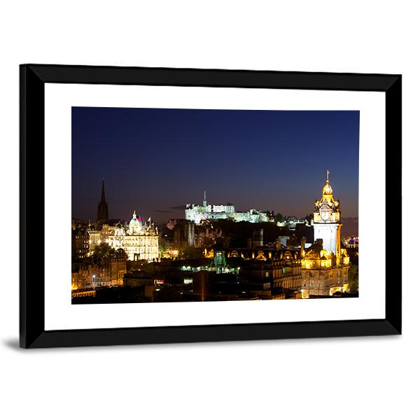 View Of Edinburgh Castle From Calton Hill At Night Canvas Wall Art-3 Horizontal-Gallery Wrap-25" x 16"-Tiaracle