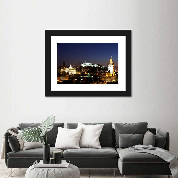 View Of Edinburgh Castle From Calton Hill At Night Canvas Wall Art-3 Horizontal-Gallery Wrap-25" x 16"-Tiaracle
