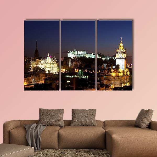 View Of Edinburgh Castle From Calton Hill At Night Canvas Wall Art-3 Horizontal-Gallery Wrap-37" x 24"-Tiaracle