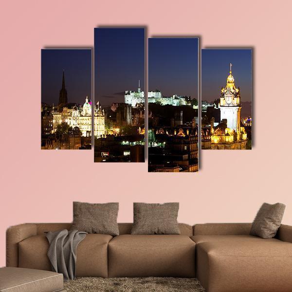 View Of Edinburgh Castle From Calton Hill At Night Canvas Wall Art-4 Pop-Gallery Wrap-50" x 32"-Tiaracle
