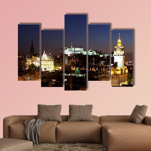View Of Edinburgh Castle From Calton Hill At Night Canvas Wall Art-5 Pop-Gallery Wrap-47" x 32"-Tiaracle
