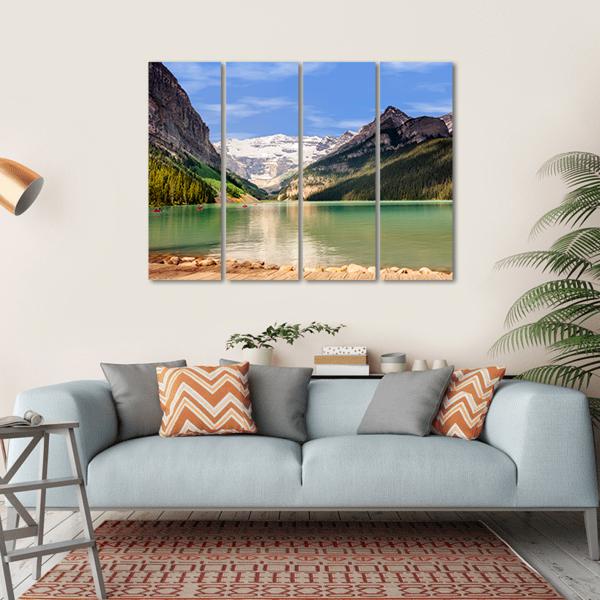 View Of Emerald Green Lake And Snow Capped Mountains Canvas Wall Art-4 Horizontal-Gallery Wrap-34" x 24"-Tiaracle
