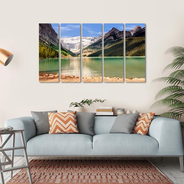 View Of Emerald Green Lake And Snow Capped Mountains Canvas Wall Art-5 Horizontal-Gallery Wrap-22" x 12"-Tiaracle