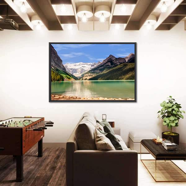 View Of Emerald Green Lake And Snow Capped Mountains Canvas Wall Art-3 Horizontal-Gallery Wrap-25" x 16"-Tiaracle