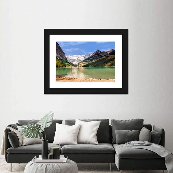 View Of Emerald Green Lake And Snow Capped Mountains Canvas Wall Art-3 Horizontal-Gallery Wrap-25" x 16"-Tiaracle