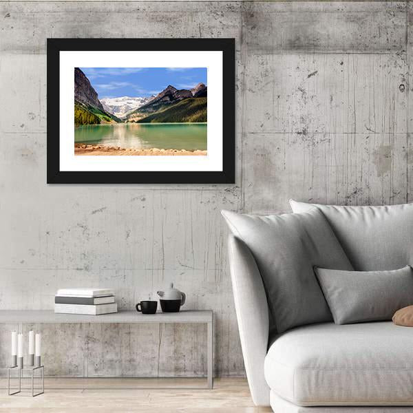 View Of Emerald Green Lake And Snow Capped Mountains Canvas Wall Art-3 Horizontal-Gallery Wrap-25" x 16"-Tiaracle