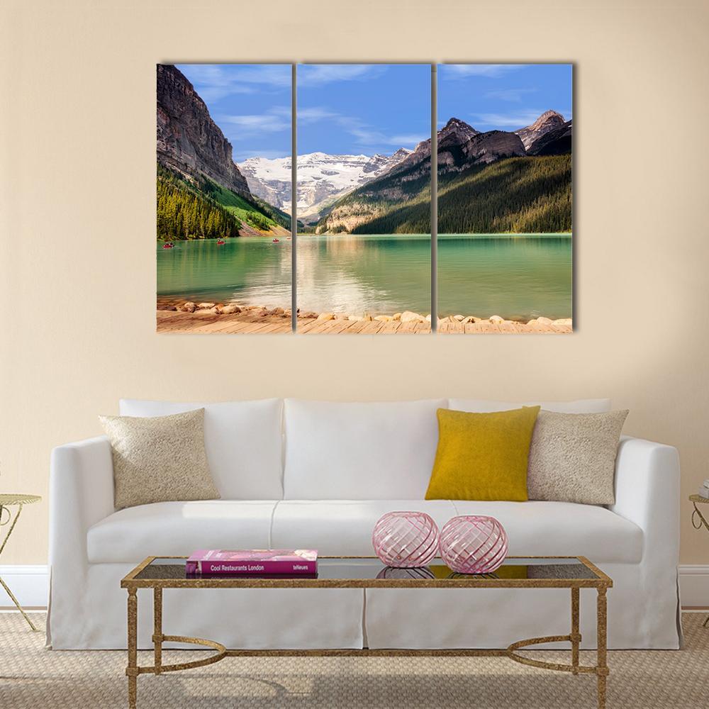 View Of Emerald Green Lake And Snow Capped Mountains Canvas Wall Art-3 Horizontal-Gallery Wrap-37" x 24"-Tiaracle