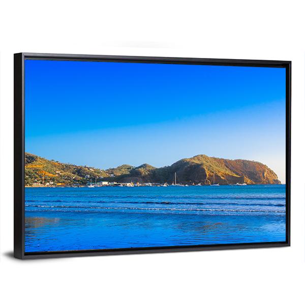 View Of Empty Blue Water Beach Canvas Wall Art-3 Horizontal-Gallery Wrap-25&quot; x 16&quot;-Tiaracle