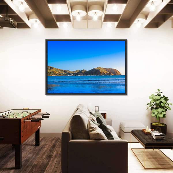 View Of Empty Blue Water Beach Canvas Wall Art-3 Horizontal-Gallery Wrap-25&quot; x 16&quot;-Tiaracle