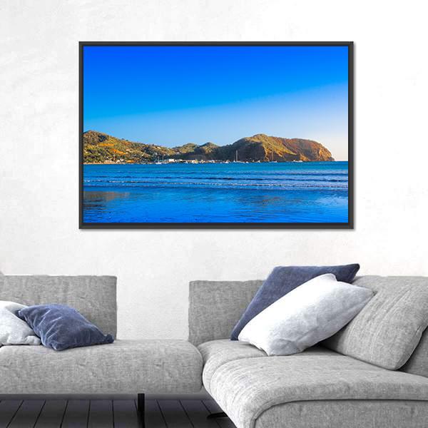 View Of Empty Blue Water Beach Canvas Wall Art-3 Horizontal-Gallery Wrap-25&quot; x 16&quot;-Tiaracle