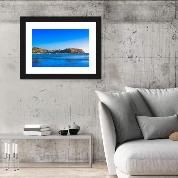 View Of Empty Blue Water Beach Canvas Wall Art-3 Horizontal-Gallery Wrap-25&quot; x 16&quot;-Tiaracle