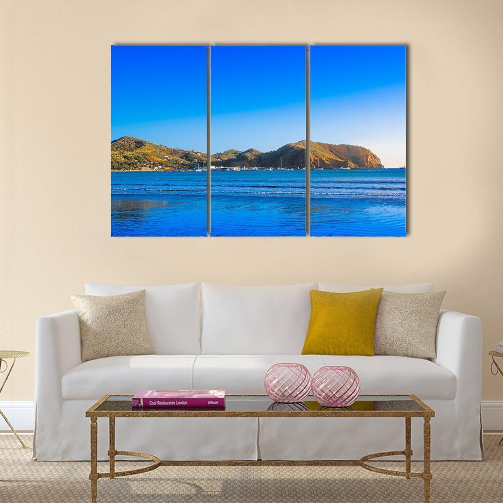 View Of Empty Blue Water Beach Canvas Wall Art-3 Horizontal-Gallery Wrap-37" x 24"-Tiaracle